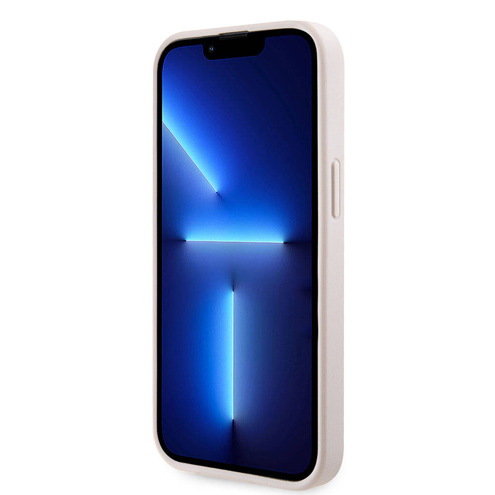 iPhone 14 Kılıf Guess Orijinal Lisanslı PU Deri Taşlı Üçgen Logo 4G Desenli Kılıf