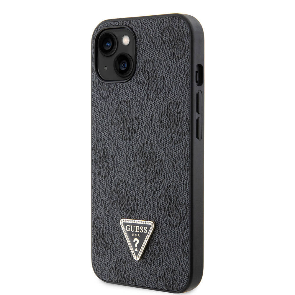 iPhone 14 Kılıf Guess Orijinal Lisanslı PU Deri Taşlı Üçgen Logo 4G Desenli Kılıf