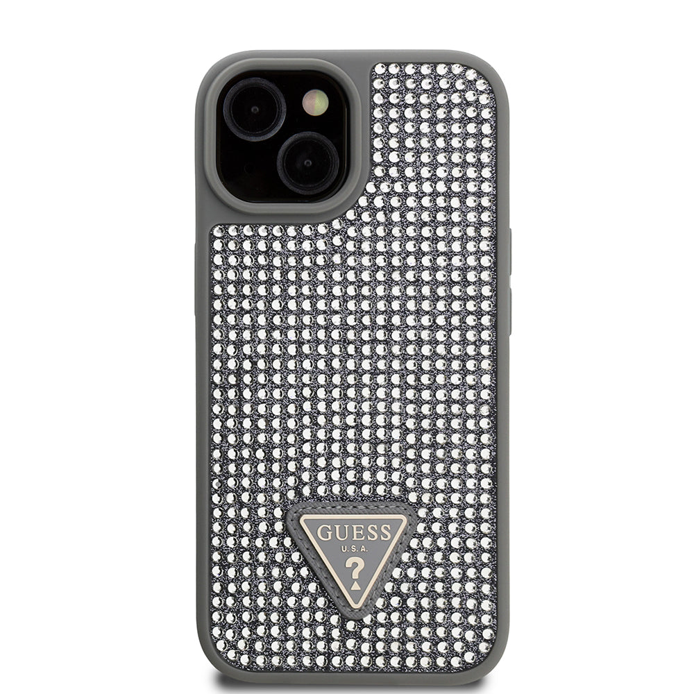 iPhone 14 Kılıf Guess Orijinal Lisanslı Taşlı Arka Yüzey Üçgen Logolu Kılıf