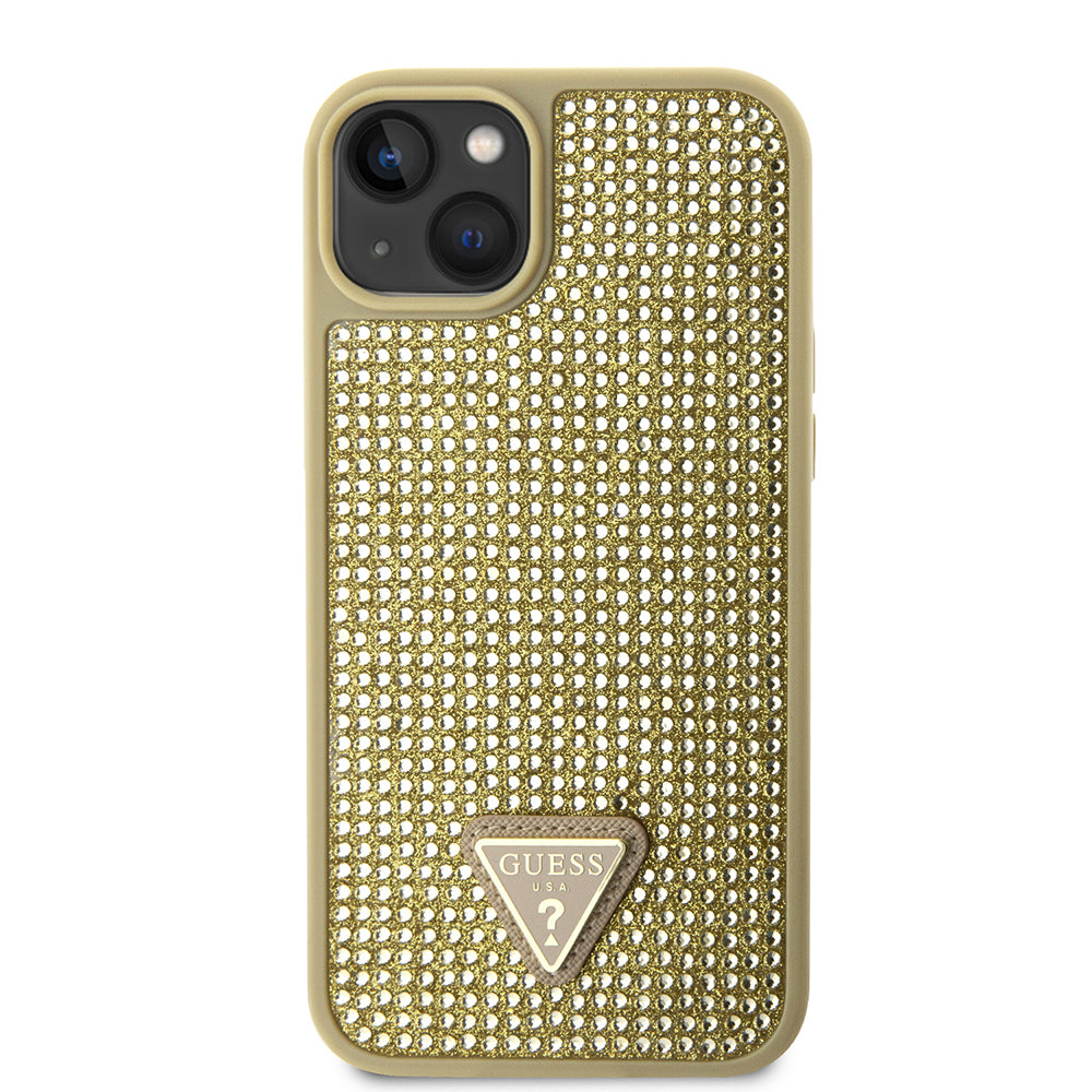 iPhone 14 Kılıf Guess Orijinal Lisanslı Taşlı Arka Yüzey Üçgen Logolu Kılıf