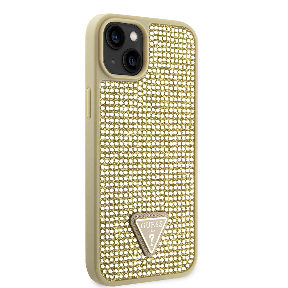 iPhone 14 Kılıf Guess Orijinal Lisanslı Taşlı Arka Yüzey Üçgen Logolu Kılıf