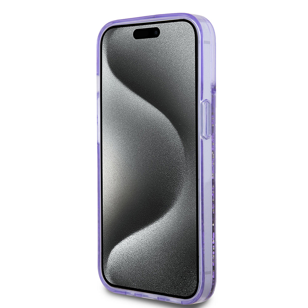 iPhone 14 Kılıf Guess Orijinal Lisanslı Transparan Sıvılı Simli Altın Çizgili Kılıf