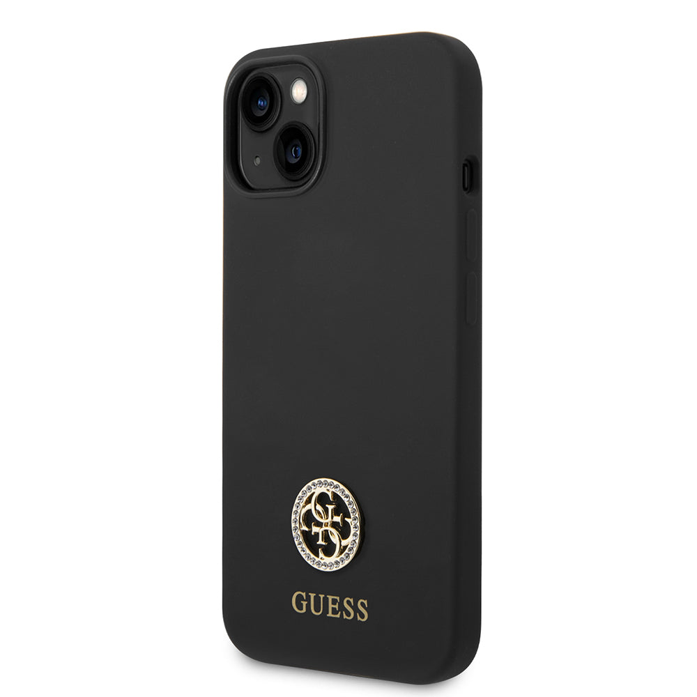 iPhone 14 Kılıf Guess Orijinal Lisanslı Yazı ve Taşlı 4G Logolu Silikon Kılıf
