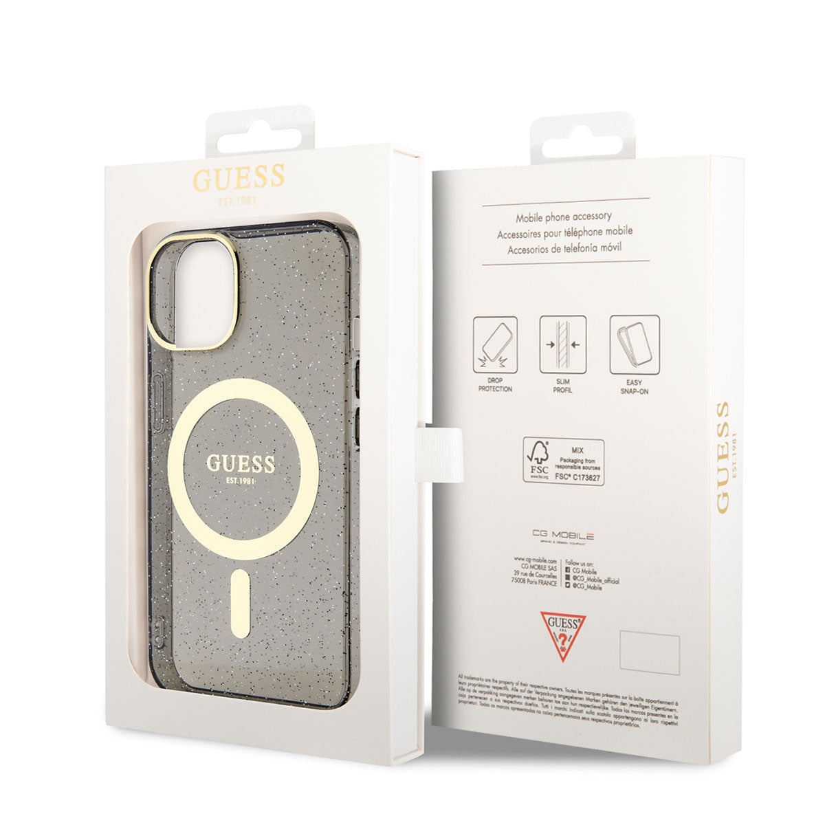 iPhone 14 Kılıf GUESS M-safe Şarj Özellikli Glitter Kılıf