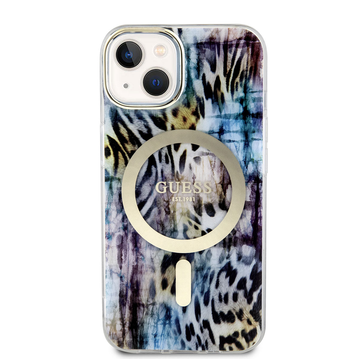 iPhone 14 Kılıf GUESS M-safe Şarj Özellikli Leopar Desenli Kılıf
