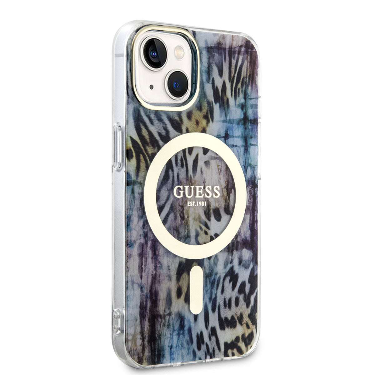 iPhone 14 Kılıf GUESS M-safe Şarj Özellikli Leopar Desenli Kılıf