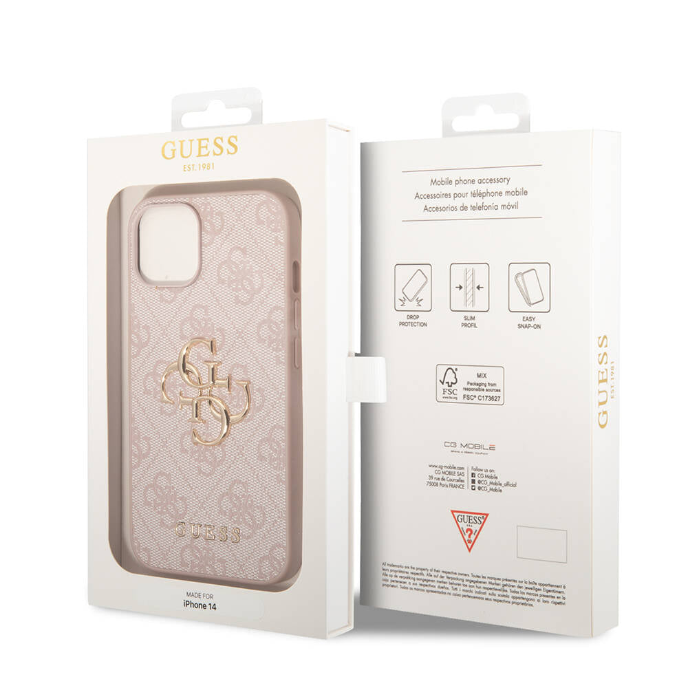 iPhone 14 Kılıf Guess PU Deri Büyük Metal Logo Dizaynlı Kılıf