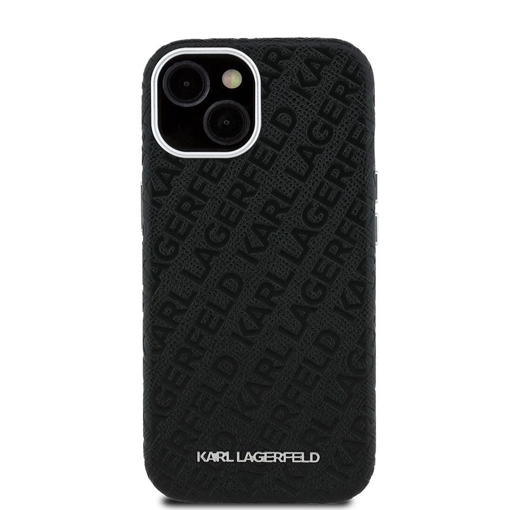 iPhone 14 Kılıf Karl Lagerfeld Orijinal Lisanslı PU Deri Damgalı Metal Yazı Logolu Kılıf