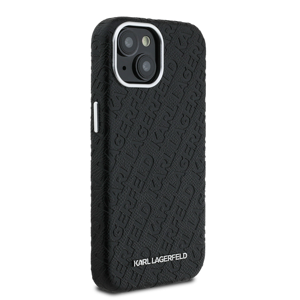 iPhone 14 Kılıf Karl Lagerfeld Orijinal Lisanslı PU Deri Damgalı Metal Yazı Logolu Kılıf