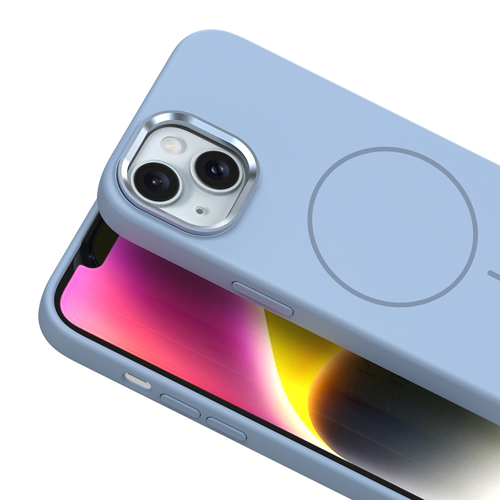 iPhone 14 Kılıf M-Safe Şarj Özellikli Metal Kamera Çerçeveli Zore Edi Silikon Kılıf
