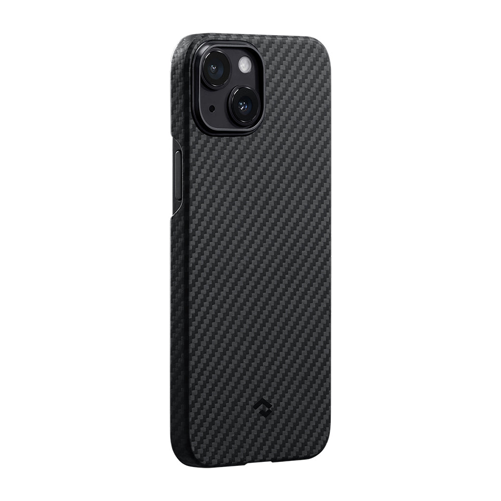 iPhone 14 Kılıf M-safe Şarj Özellikli 1500D Aramid Karbon Fiber Pitaka Ultra-Slim Classic Serisi Black-Grey Twill Kılıf