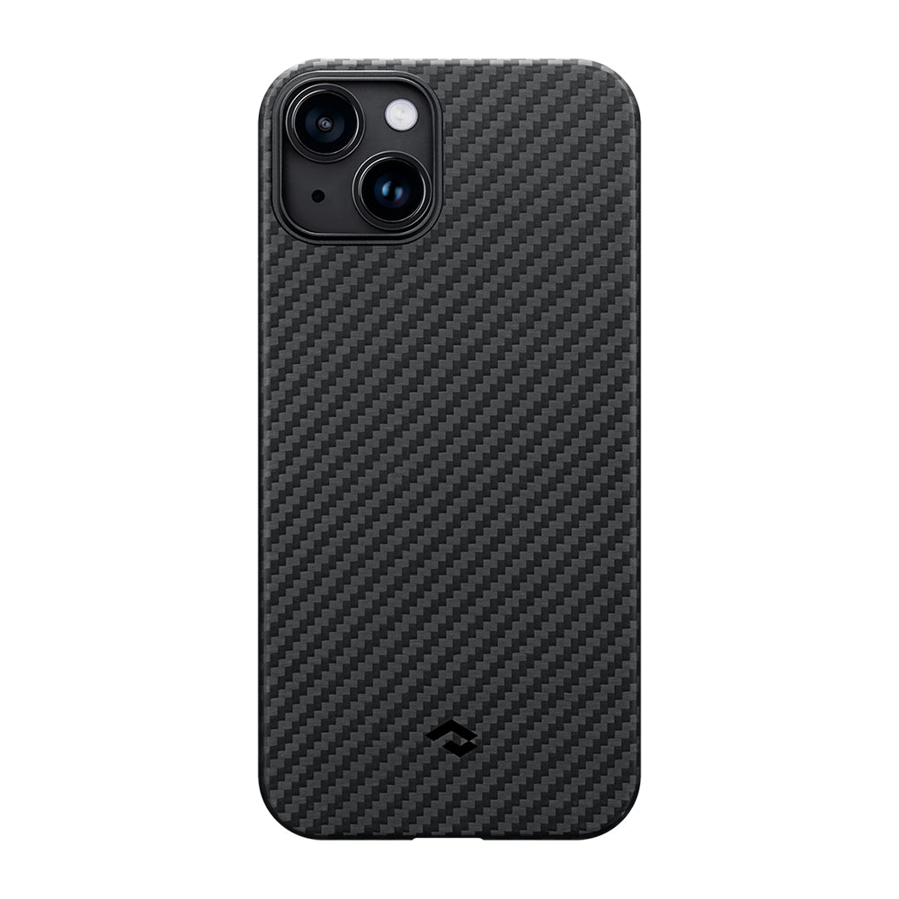 iPhone 14 Kılıf M-safe Şarj Özellikli 1500D Aramid Karbon Fiber Pitaka Ultra-Slim Classic Serisi Black-Grey Twill Kılıf