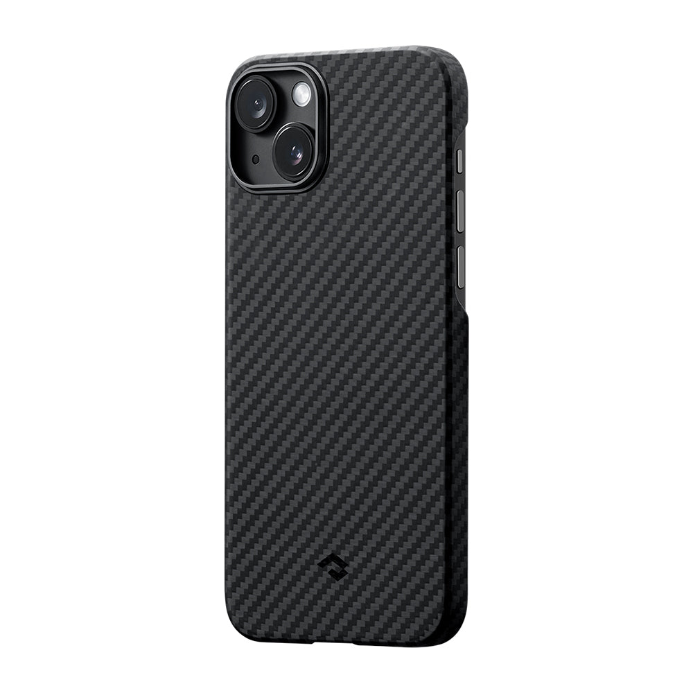 iPhone 14 Kılıf M-safe Şarj Özellikli 1500D Aramid Karbon Fiber Pitaka Ultra-Slim Classic Serisi Black-Grey Twill Kılıf