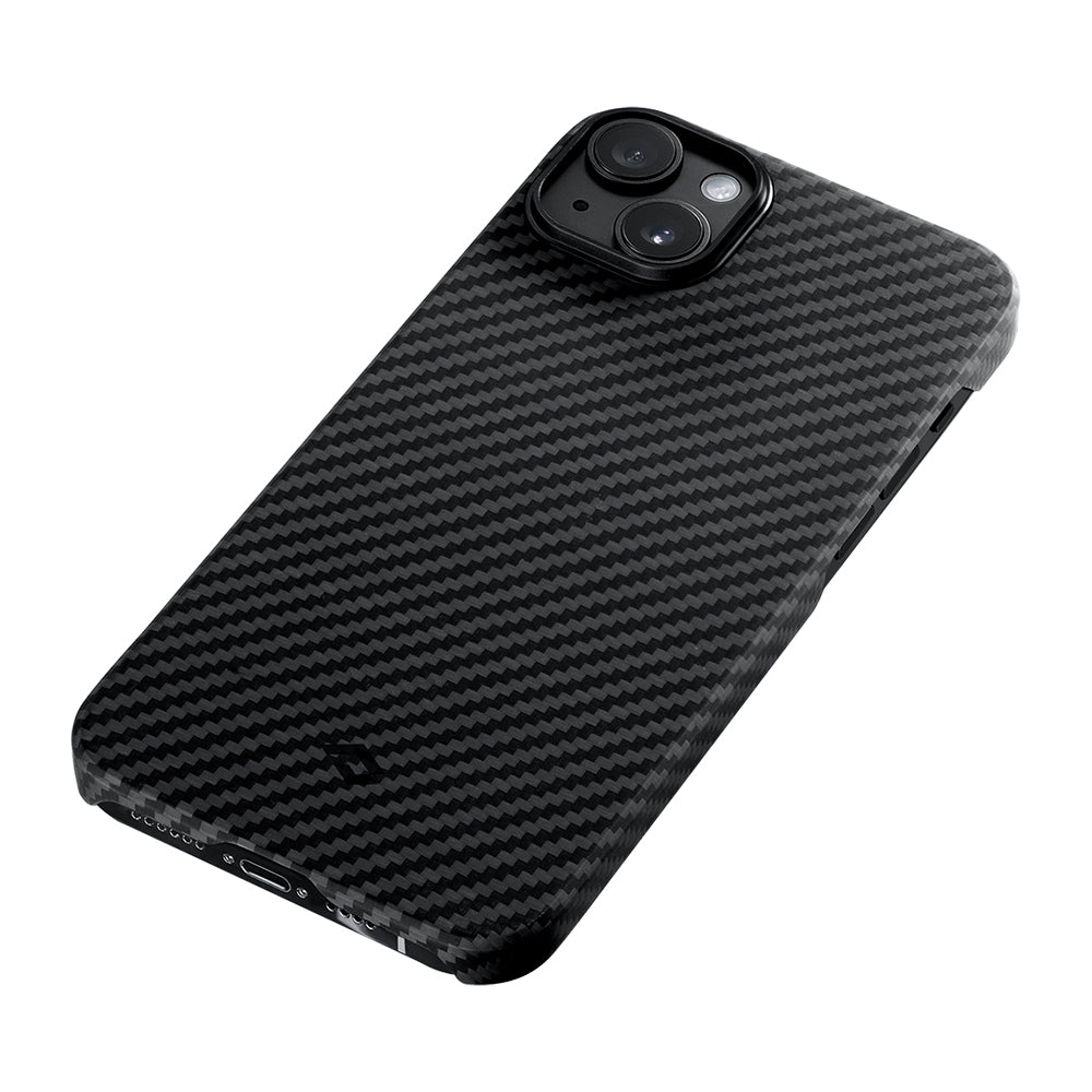 iPhone 14 Kılıf M-safe Şarj Özellikli 1500D Aramid Karbon Fiber Pitaka Ultra-Slim Classic Serisi Black-Grey Twill Kılıf