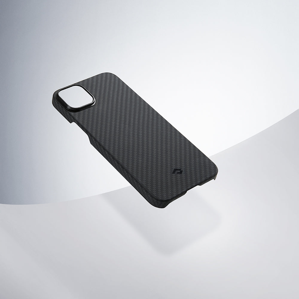 iPhone 14 Kılıf M-safe Şarj Özellikli 1500D Aramid Karbon Fiber Pitaka Ultra-Slim Classic Serisi Black-Grey Twill Kılıf
