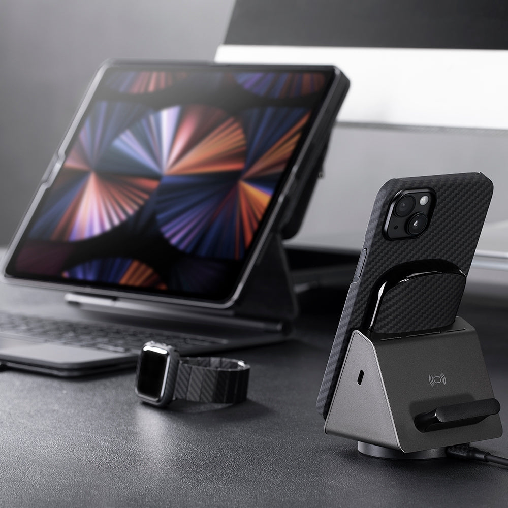 iPhone 14 Kılıf M-safe Şarj Özellikli 1500D Aramid Fiber Pitaka Ultra-Slim Classic Serisi Black-Grey Twill Kılıf