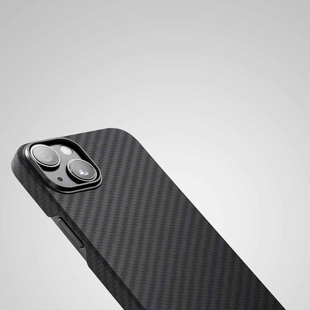iPhone 14 Kılıf M-safe Şarj Özellikli 1500D Aramid Karbon Fiber Pitaka Ultra-Slim Classic Serisi Black-Grey Twill Kılıf