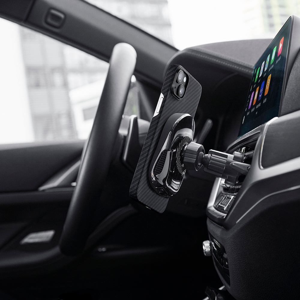 iPhone 14 Kılıf M-safe Şarj Özellikli 1500D Aramid Fiber Pitaka Ultra-Slim Classic Serisi Black-Grey Twill Kılıf