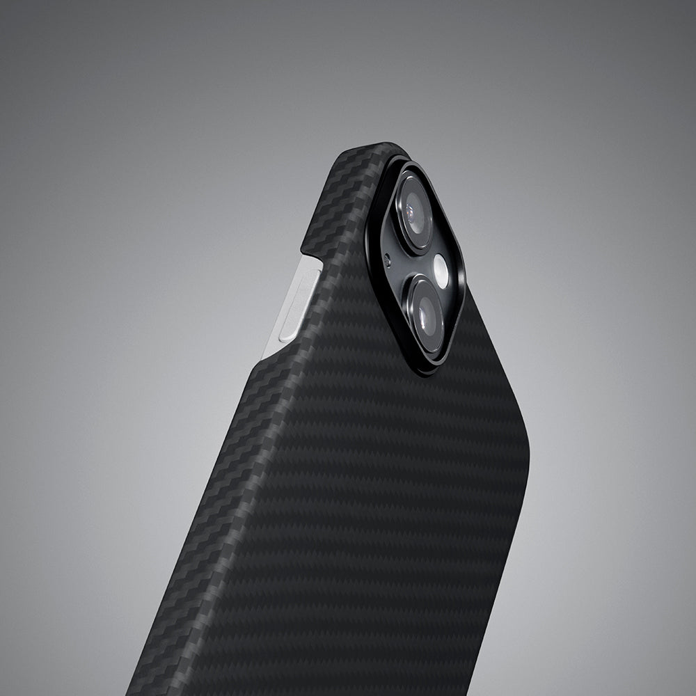 iPhone 14 Kılıf M-safe Şarj Özellikli 1500D Aramid Karbon Fiber Pitaka Ultra-Slim Classic Serisi Black-Grey Twill Kılıf