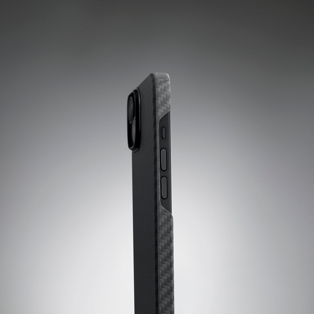 iPhone 14 Kılıf M-safe Şarj Özellikli 1500D Aramid Karbon Fiber Pitaka Ultra-Slim Classic Serisi Black-Grey Twill Kılıf