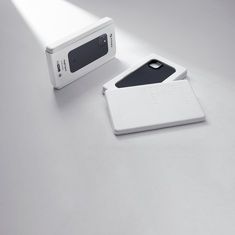 iPhone 14 Kılıf M-safe Şarj Özellikli 1500D Aramid Fiber Pitaka Ultra-Slim Classic Serisi Black-Grey Twill Kılıf