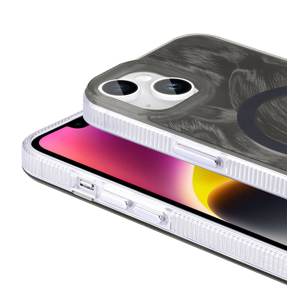 iPhone 14 Kılıf M-safe Şarj Özellikli Fırça Boya Desenli Zore Palet Kılıf