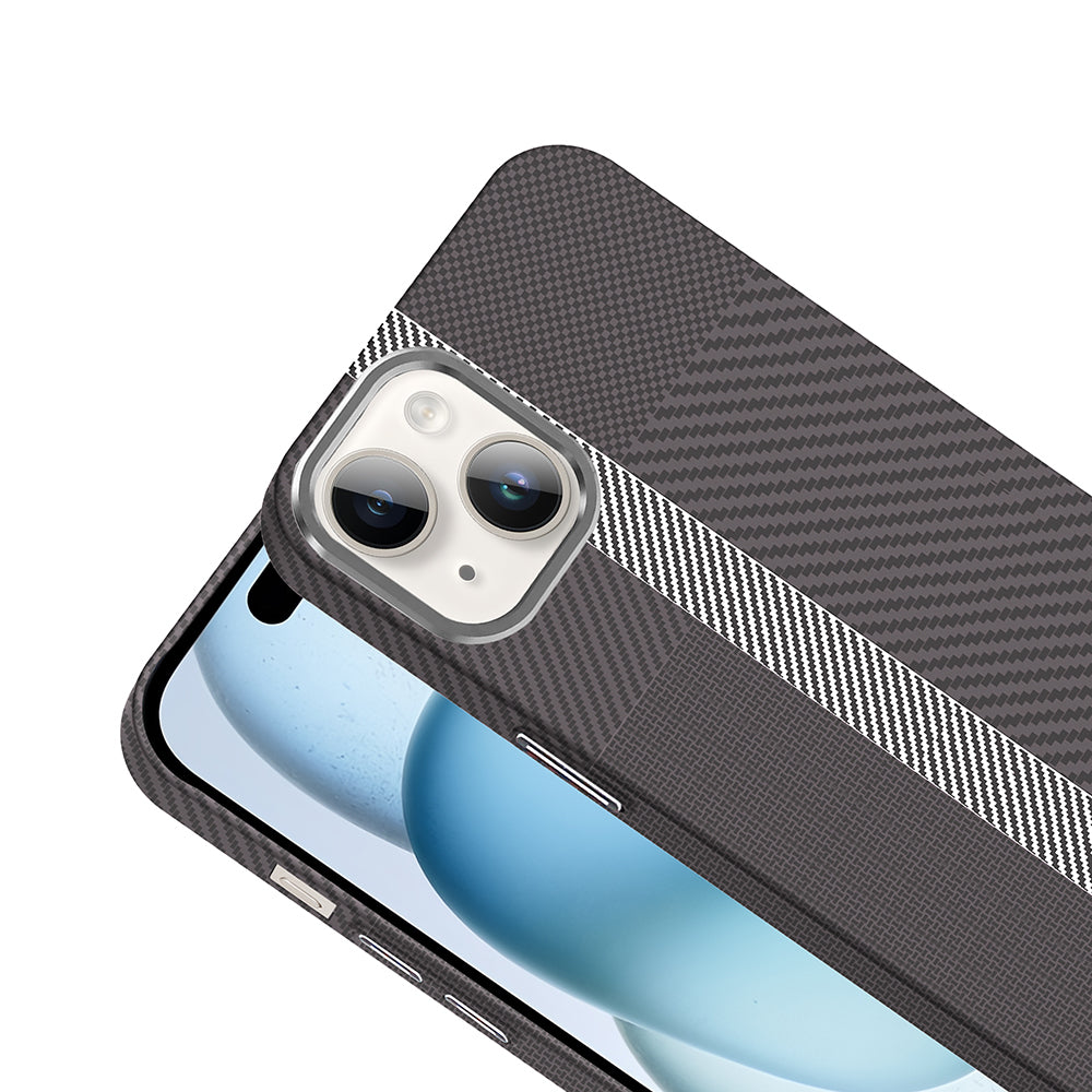 iPhone 14 Kılıf M-safe Şarj Özellikli Karbon Fiber Görünümlü Zore Gros Kılıf
