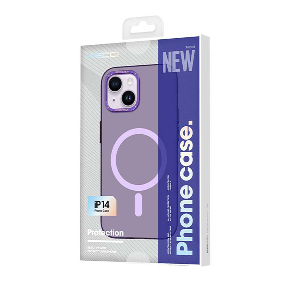 iPhone 14 Kılıf M-safe Şarj Özellikli Metal Kamera Çerçeveli Recci Glaze Serisi Kılıf