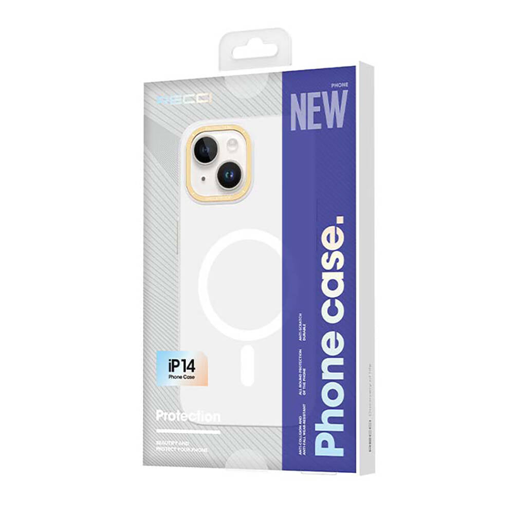 iPhone 14 Kılıf M-safe Şarj Özellikli Metal Kamera Çerçeveli Recci Glaze Serisi Kılıf