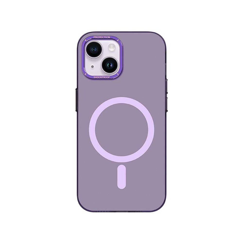 iPhone 14 Kılıf M-safe Şarj Özellikli Metal Kamera Çerçeveli Recci Glaze Serisi Kılıf