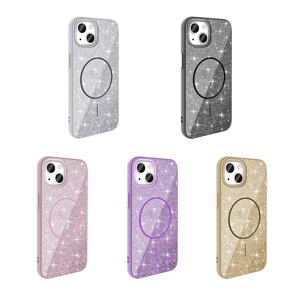 iPhone 14 Kılıf M-safe Şarj Özellikli Parlayan Simli Zore Okso Kılıf