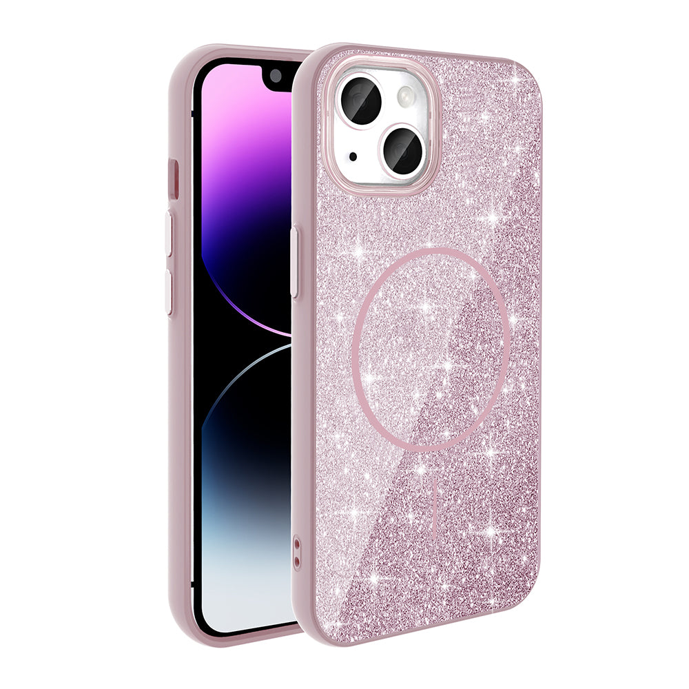 iPhone 14 Kılıf M-safe Şarj Özellikli Parlayan Simli Zore Okso Kılıf