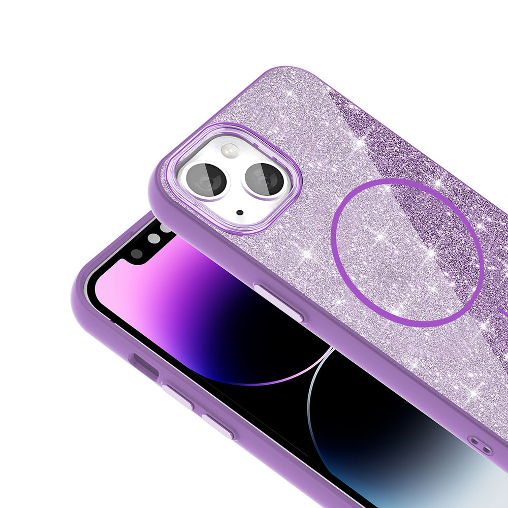 iPhone 14 Kılıf M-safe Şarj Özellikli Parlayan Simli Zore Okso Kılıf