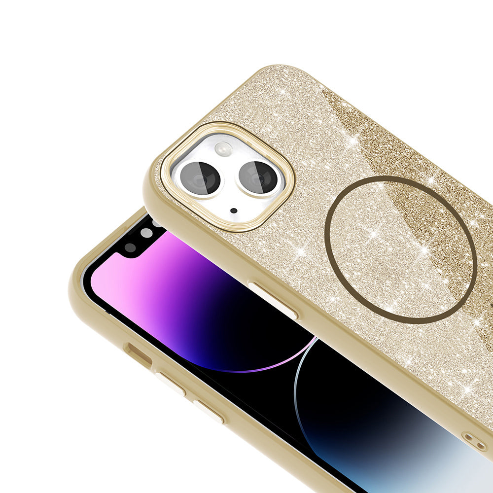 iPhone 14 Kılıf M-safe Şarj Özellikli Parlayan Simli Zore Okso Kılıf