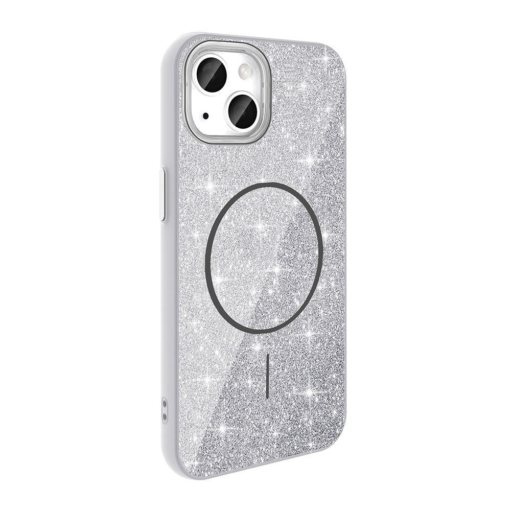 iPhone 14 Kılıf M-safe Şarj Özellikli Parlayan Simli Zore Okso Kılıf