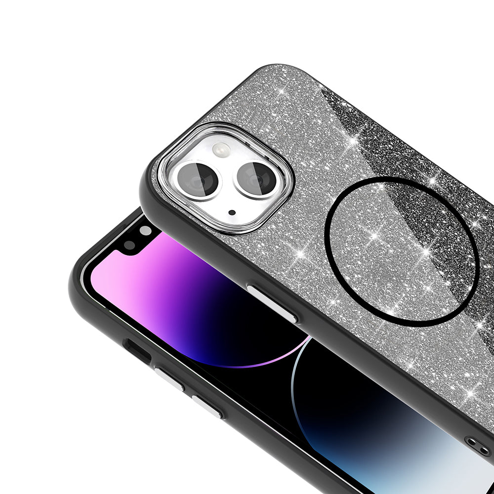 iPhone 14 Kılıf M-safe Şarj Özellikli Parlayan Simli Zore Okso Kılıf