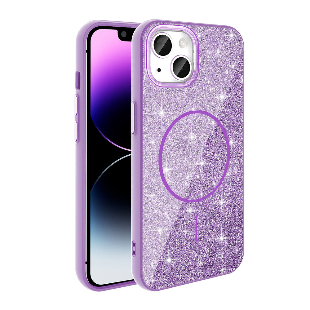 iPhone 14 Kılıf M-safe Şarj Özellikli Parlayan Simli Zore Okso Kılıf