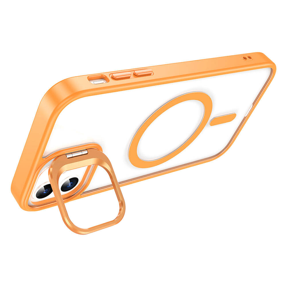 iPhone 14 Kılıf M-safe Şarj Özellikli Standlı Zore M-safe Klon Lensli Kılıf