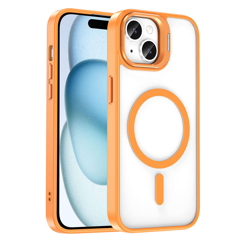 iPhone 14 Kılıf M-safe Şarj Özellikli Standlı Zore M-safe Klon Lensli Kılıf