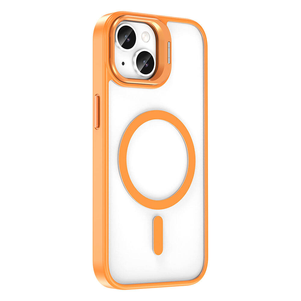 iPhone 14 Kılıf M-safe Şarj Özellikli Standlı Zore M-safe Klon Lensli Kılıf