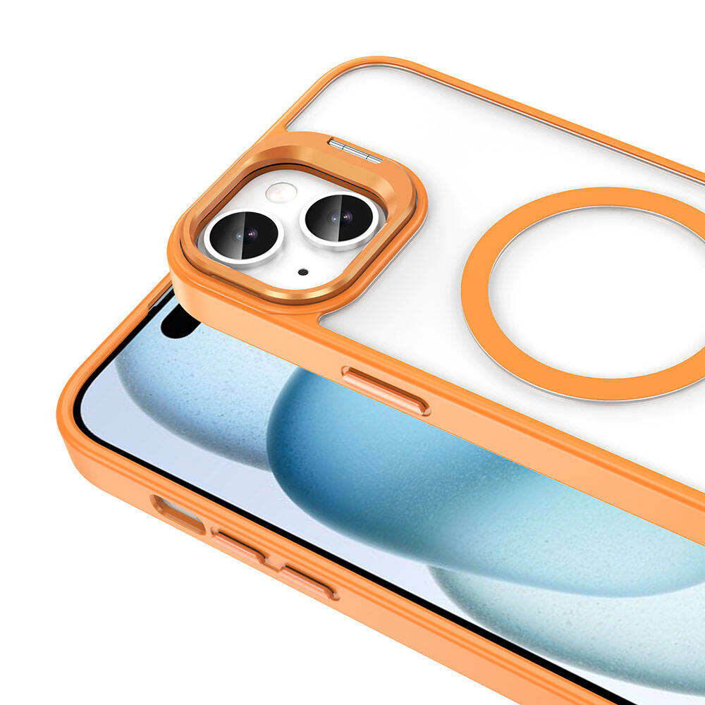 iPhone 14 Kılıf M-safe Şarj Özellikli Standlı Zore M-safe Klon Lensli Kılıf