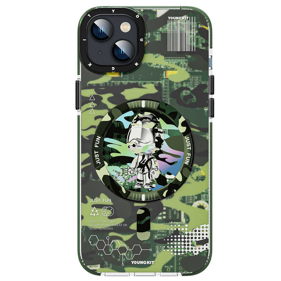 iPhone 14 Kılıf M-safe Şarj Özellikli YoungKit Kamuflaj Serisi Kılıf