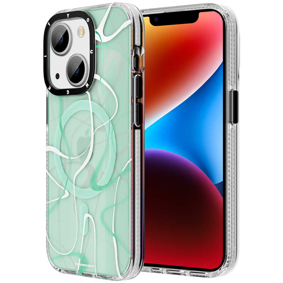 iPhone 14 Kılıf M-safe Şarj Özellikli Youngkit Water-Ink Serisi Kılıf