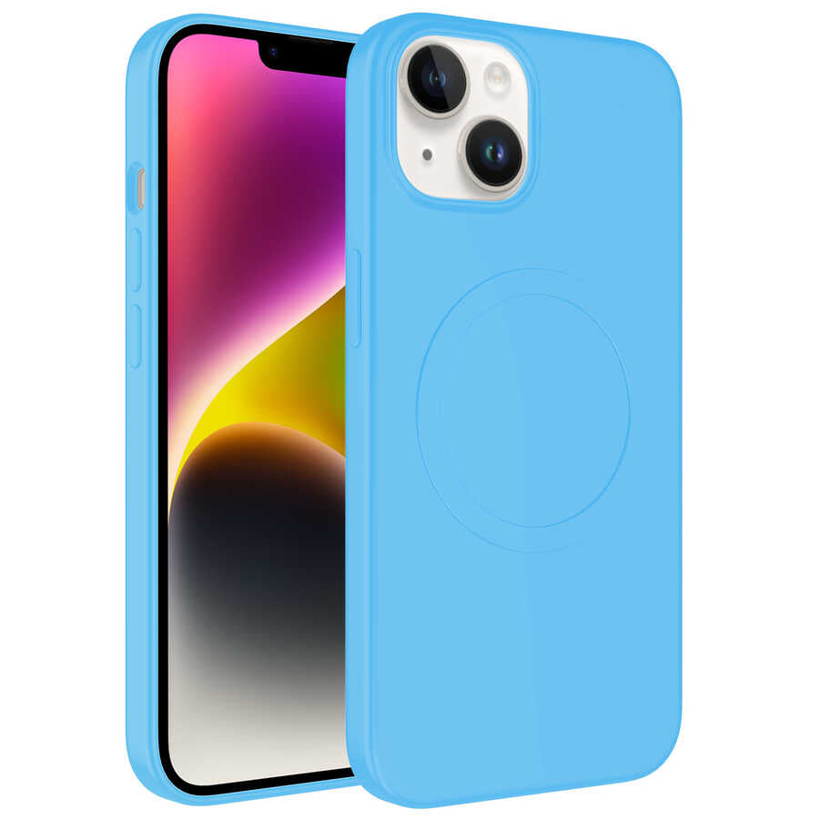 iPhone 14 Kılıf M-safe Wireless Şarj Özellikli Pastel Renk Silikon Zore Plas Kılıf