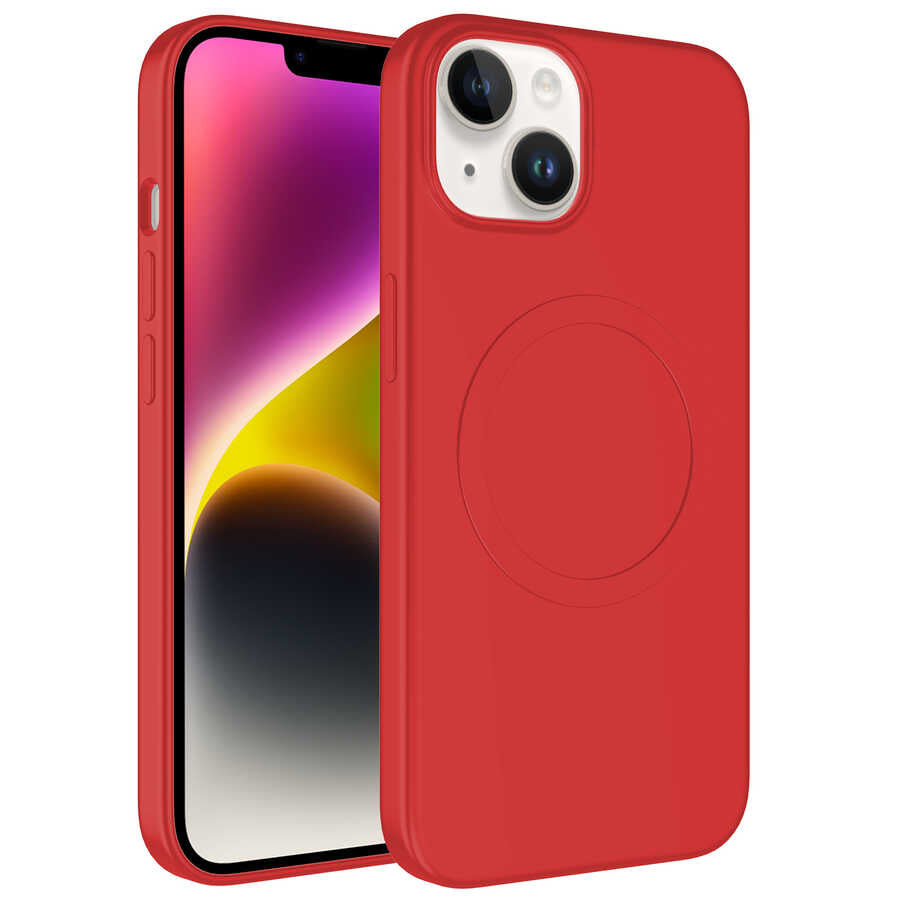 iPhone 14 Kılıf M-safe Wireless Şarj Özellikli Pastel Renk Silikon Zore Plas Kılıf