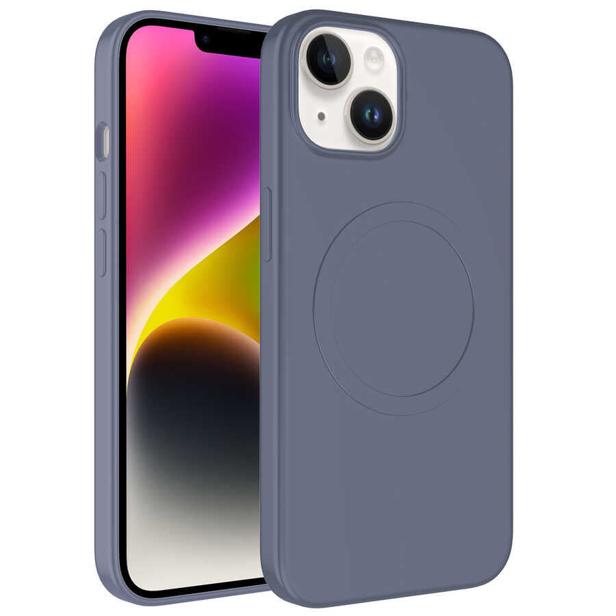 iPhone 14 Kılıf M-safe Wireless Şarj Özellikli Pastel Renk Silikon Zore Plas Kılıf