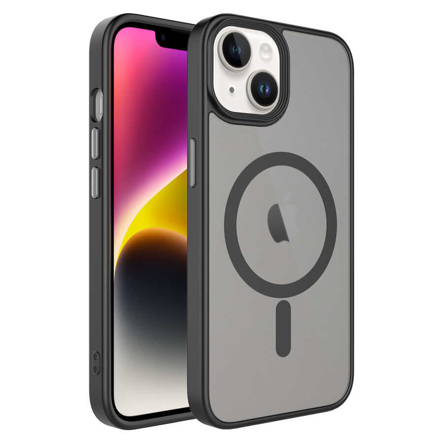 iPhone 14 Kılıf Mat Arka Yüzey Wireless Şarj Özellikli Zore Flet M-safe Kılıf