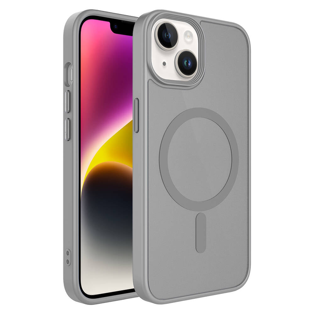 iPhone 14 Kılıf Mat Arka Yüzey Wireless Şarj Özellikli Zore Flet M-safe Kılıf