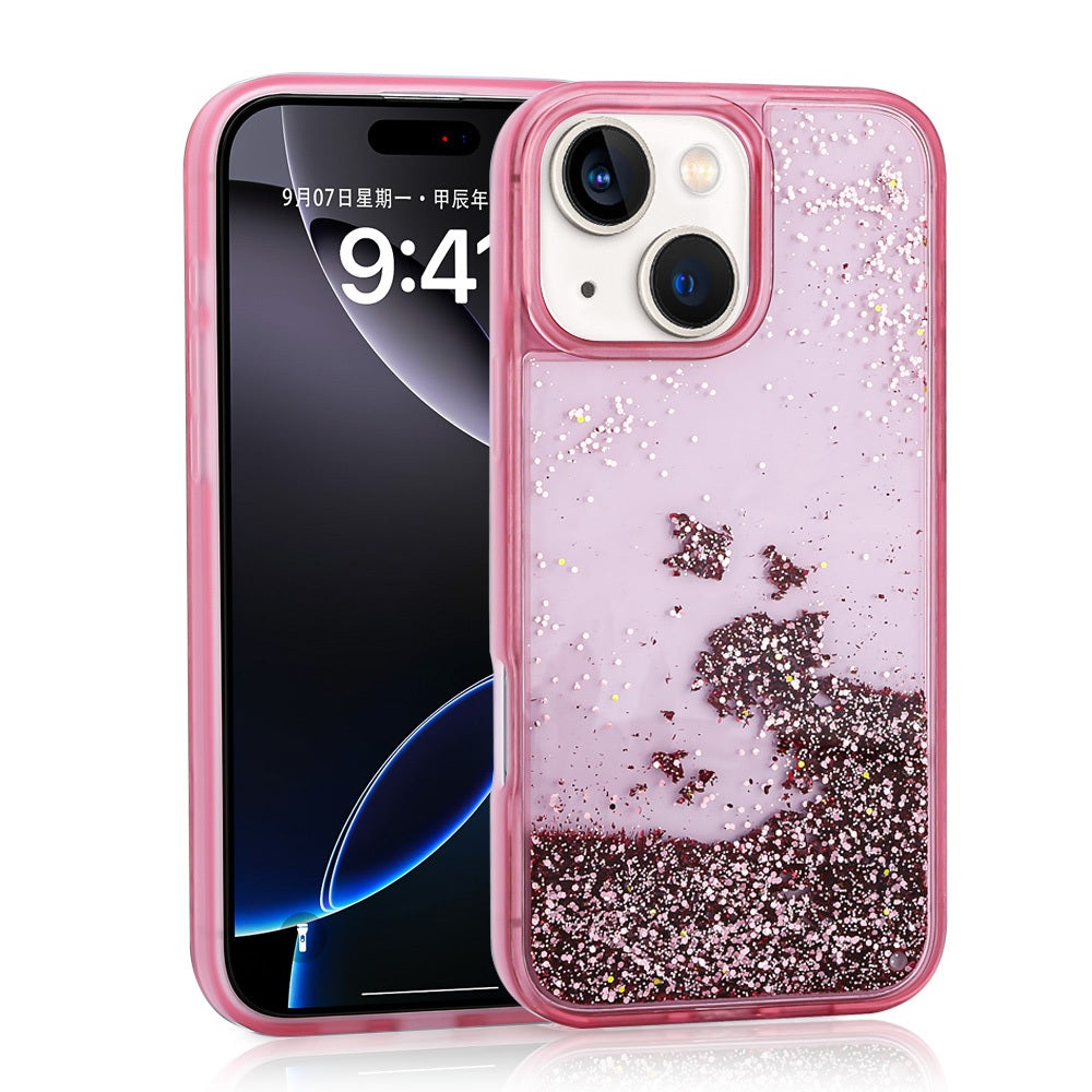 iPhone 14 Kılıf Sıvılı Simli Şeffaf Arka Yüzey Zore Keto Silikon Kılıf