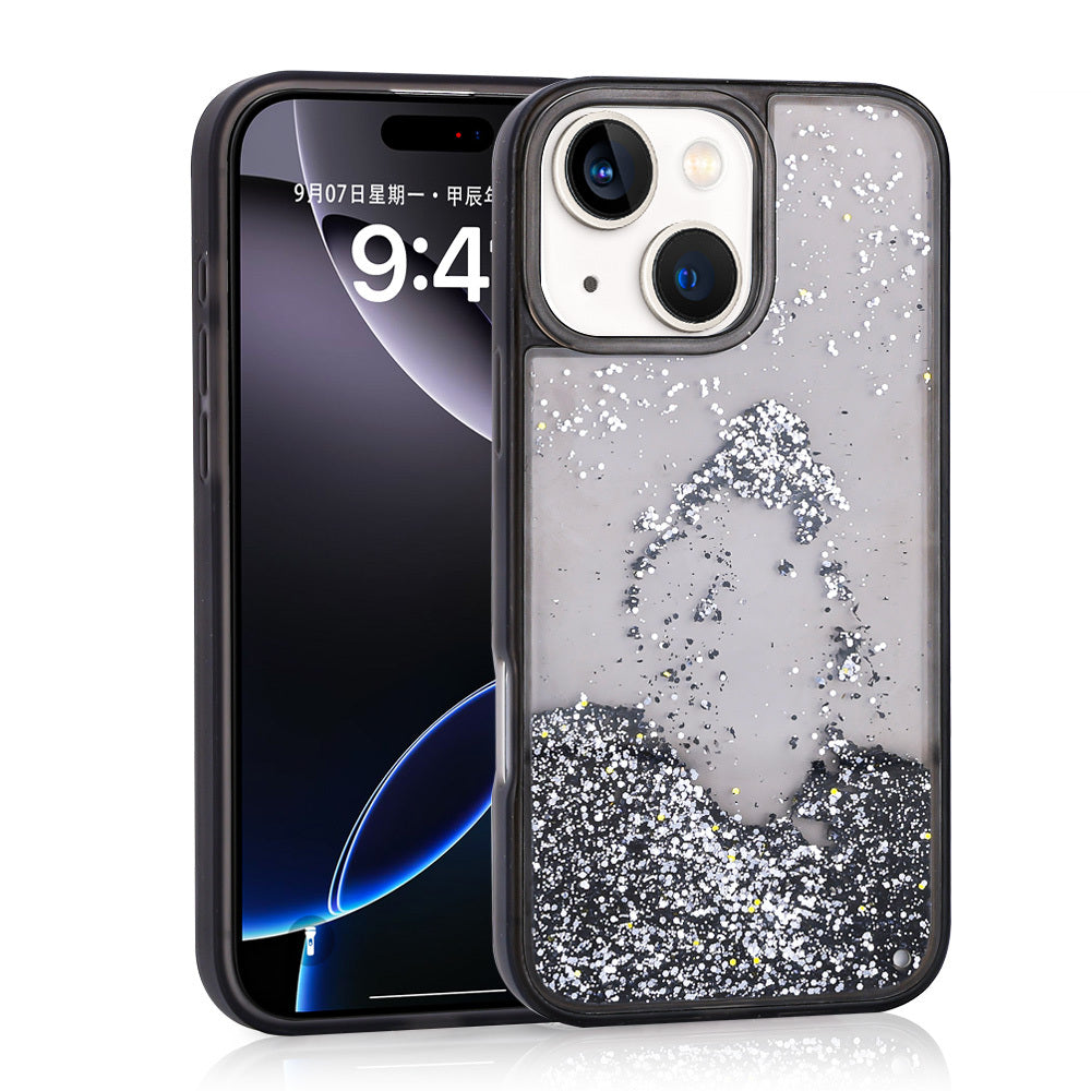 iPhone 14 Kılıf Sıvılı Simli Şeffaf Arka Yüzey Zore Keto Silikon Kılıf